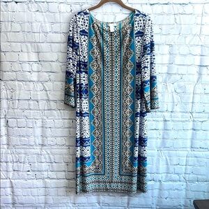 London Times Blue and White Patterned 3/4‎ sleeve Women's Dress size 16